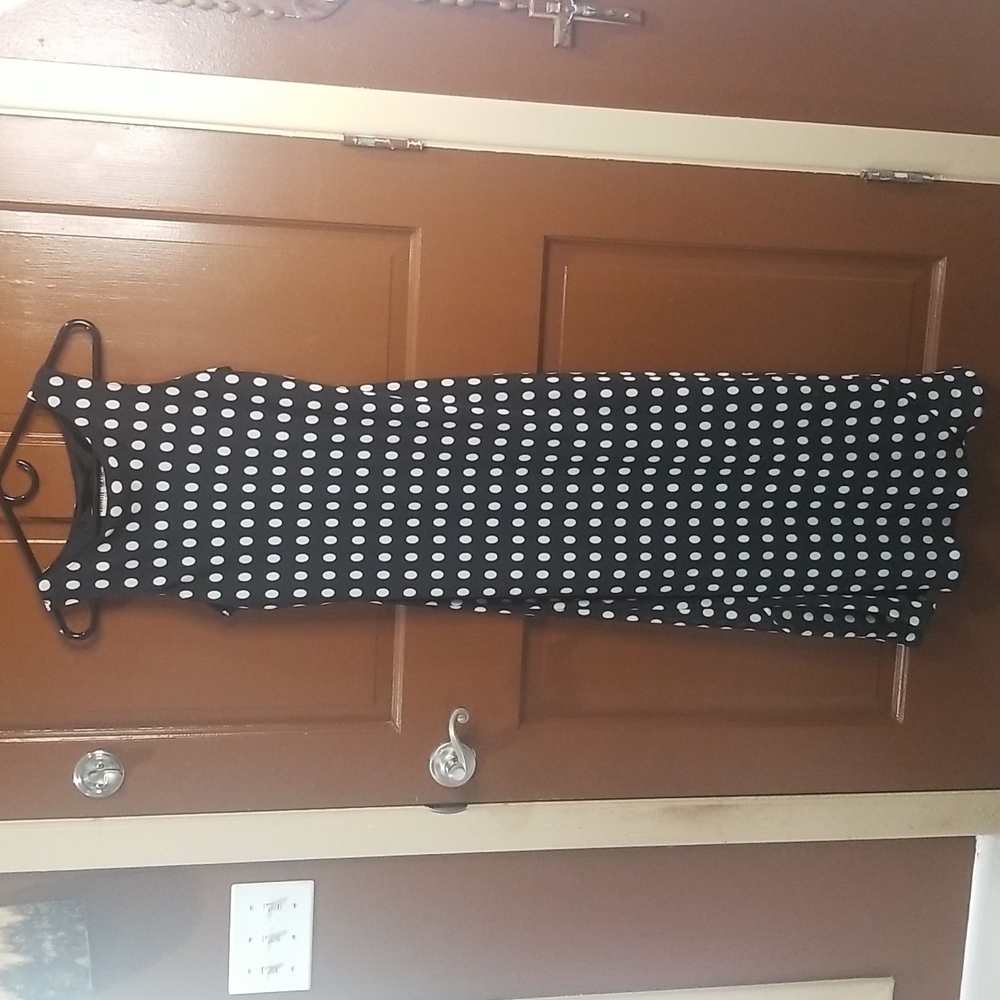 Ronni Nicole by Ouida Black polka dot Maxi Sleeveless Dress SZ 6 VTG
